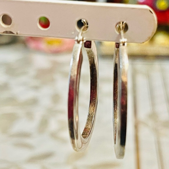 VTG 925 Sterling Silver Hoop Earrings Round - Picture 1 of 8